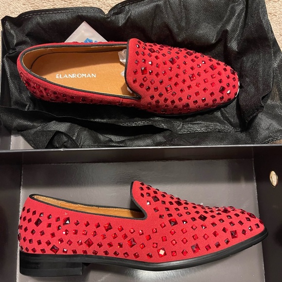 Elanroman Men’s Red Suede Studded Dress Shoe Loafer - Picture 1 of 4